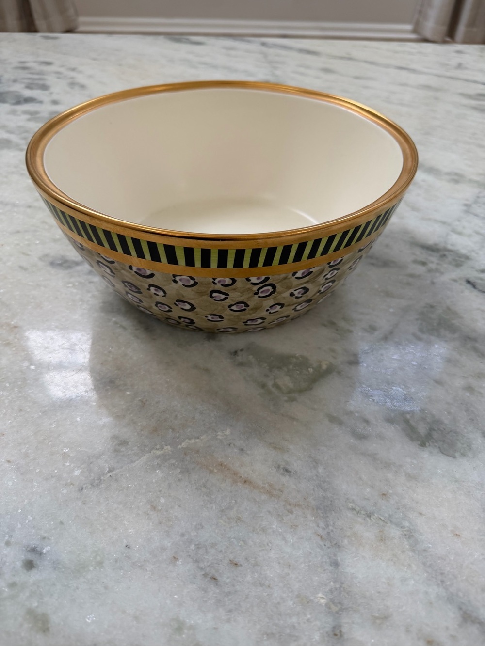 Laurie Gates leopard 🐆 print Cream and Gold Decorative Serving Bowl